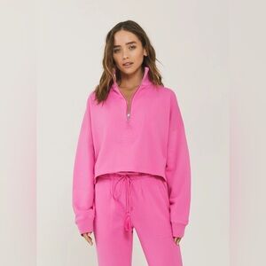 Something Navy Pink Delilah Sweatshirt Half Zip Cropped, Size Medium (M) Relaxed